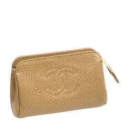 Pre Owned Chanel Beige Caviar Leather Vintage CC Coin Pouch 