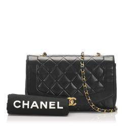 Pre Owned Chanel Black Lambskin Leather Vintage Diana Flap Bag