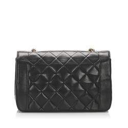 Pre Owned Chanel Black Lambskin Leather Vintage Diana Flap Bag