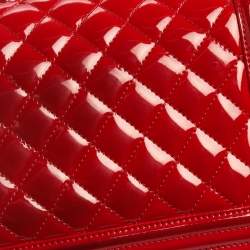 مملوكة مسبقًا Chanel Red Quilted Patent Leather Medium Boy Flap Bag