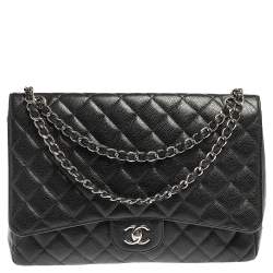 مملوكة مسبقًا Chanel Black Quilted Caviar Leather Maxi Classic Double Flap Bag