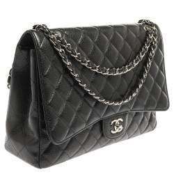 مملوكة مسبقًا Chanel Black Quilted Caviar Leather Maxi Classic Double Flap Bag