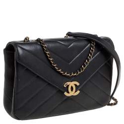 Pre Owned Chanel Black Chevron Leather Coco Envelope Flap Shoulder Bag