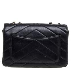 Pre Owned Chanel Black Chevron Leather Coco Envelope Flap Shoulder Bag