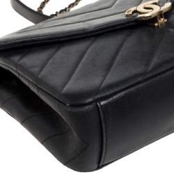 Pre Owned Chanel Black Chevron Leather Coco Envelope Flap Shoulder Bag