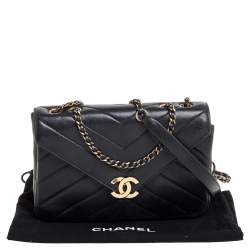 Pre Owned Chanel Black Chevron Leather Coco Envelope Flap Shoulder Bag
