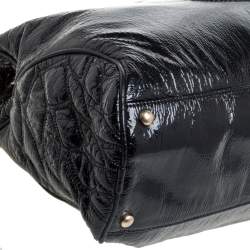 Pre Owned Chanel Black Crinkled Soft Patent Leather CC Chain Hobo 