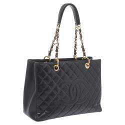 مملوكة مسبقًا Chanel Black Quilted Caviar Leather Grand Shopping Tote