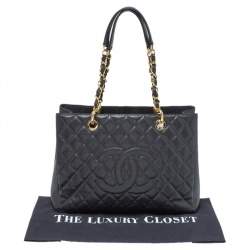 مملوكة مسبقًا Chanel Black Quilted Caviar Leather Grand Shopping Tote