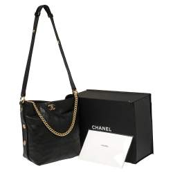 Pre Owned Chanel Black Quilted Leather Button Up Hobo