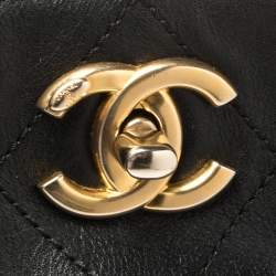 Pre Owned Chanel Black Quilted Leather Button Up Hobo