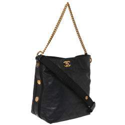 Pre Owned Chanel Black Quilted Leather Button Up Hobo