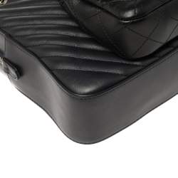 Pre Owned Chanel Navy Blue/Black Quilted And Chevron Leather Metiers d'art Camera Bag