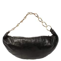 Pre Owned Chanel Black Leather Chain Link Zip Hobo