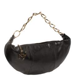 Pre Owned Chanel Black Leather Chain Link Zip Hobo