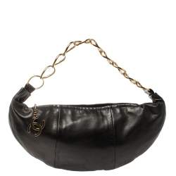 Chanel Black Leather Chain Link Zip Hobo Chanel