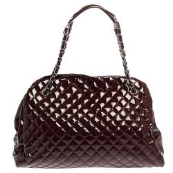 Pre Owned Chanel Burgundy Quilted Patent Leather Large Just Mademoiselle Bowler Bag