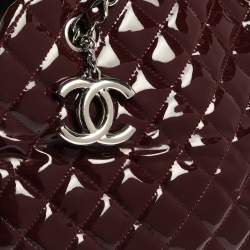Pre Owned Chanel Burgundy Quilted Patent Leather Large Just Mademoiselle Bowler Bag