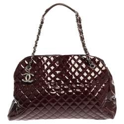 Pre Owned Chanel Burgundy Quilted Patent Leather Large Just Mademoiselle Bowler Bag