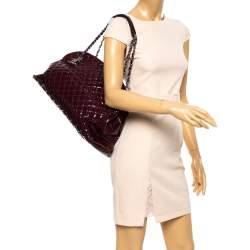 Pre Owned Chanel Burgundy Quilted Patent Leather Large Just Mademoiselle Bowler Bag