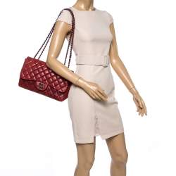 Pre Owned Chanel Red Quilted Leather Jumbo Classic Single Flap Shoulder Bag