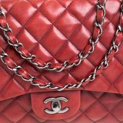 Pre Owned Chanel Red Quilted Leather Jumbo Classic Single Flap Shoulder Bag