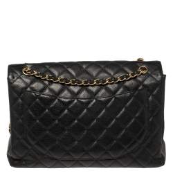 Pre Owned Chanel Black Quilted Caviar Leather Maxi Classic Single Flap Bag