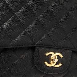 Pre Owned Chanel Black Quilted Caviar Leather Maxi Classic Single Flap Bag