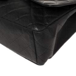 Pre Owned Chanel Black Quilted Caviar Leather Maxi Classic Single Flap Bag