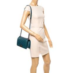 Pre Owned Chanel Teal Quilted Leather Medium Boy Flap Bag