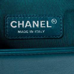 Pre Owned Chanel Teal Quilted Leather Medium Boy Flap Bag