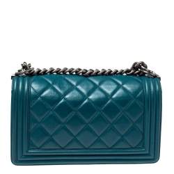 Pre Owned Chanel Teal Quilted Leather Medium Boy Flap Bag