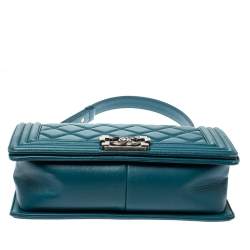 Pre Owned Chanel Teal Quilted Leather Medium Boy Flap Bag