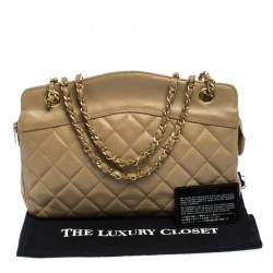 Pre Owned Chanel Vintage Beige Lambskin Quilted Shoulder Bag
