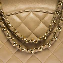 Pre Owned Chanel Vintage Beige Lambskin Quilted Shoulder Bag