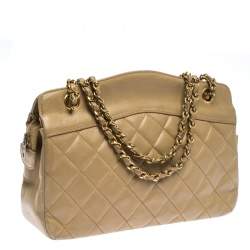 Pre Owned Chanel Vintage Beige Lambskin Quilted Shoulder Bag