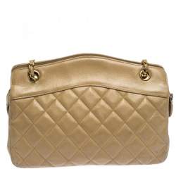 Pre Owned Chanel Vintage Beige Lambskin Quilted Shoulder Bag