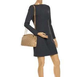 Pre Owned Chanel Vintage Beige Lambskin Quilted Shoulder Bag