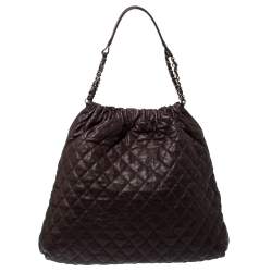 Pre Owned Chanel Dark Brown Quilted Leather CC Chain Hobo