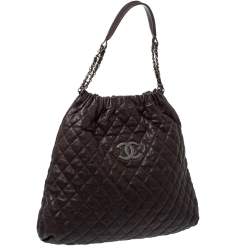 Pre Owned Chanel Dark Brown Quilted Leather CC Chain Hobo