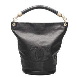 Pre Owned Chanel Black Lambskin Leather CC Bucket Bag