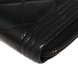 Chanel Black Quilted Leather Boy Zip Around Wallet