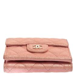 Chanel Pink Caviar Quilted Leather Trifold Flap Wallet