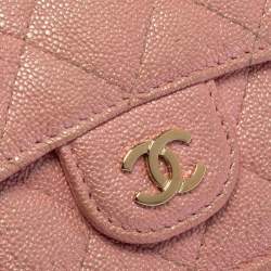 Chanel Pink Caviar Quilted Leather Trifold Flap Wallet