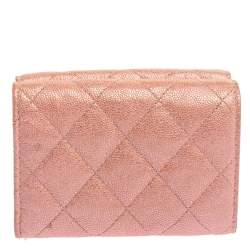 Chanel Pink Caviar Quilted Leather Trifold Flap Wallet