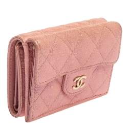 Chanel Pink Caviar Quilted Leather Trifold Flap Wallet