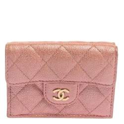 Chanel Pink Caviar Quilted Leather Trifold Flap Wallet