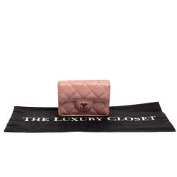 Chanel Pink Caviar Quilted Leather Trifold Flap Wallet