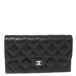 مملوكة مسبقًا محفظة شانيل "كلاسيك" قلاب جلد مبطن أسود