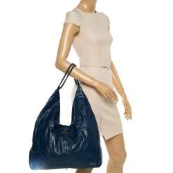 Pre Owned Chanel Blue Quilted Leather Coco Supple Hobo 